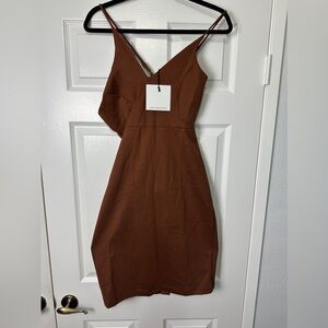 Chloe Kristyn Nicole Ponte Knit Brown Dress Women’s Small Asymmetrical Neckline